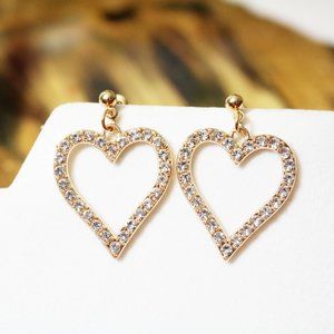 Valentines Gold Heart White Topaz Dangle Earrings